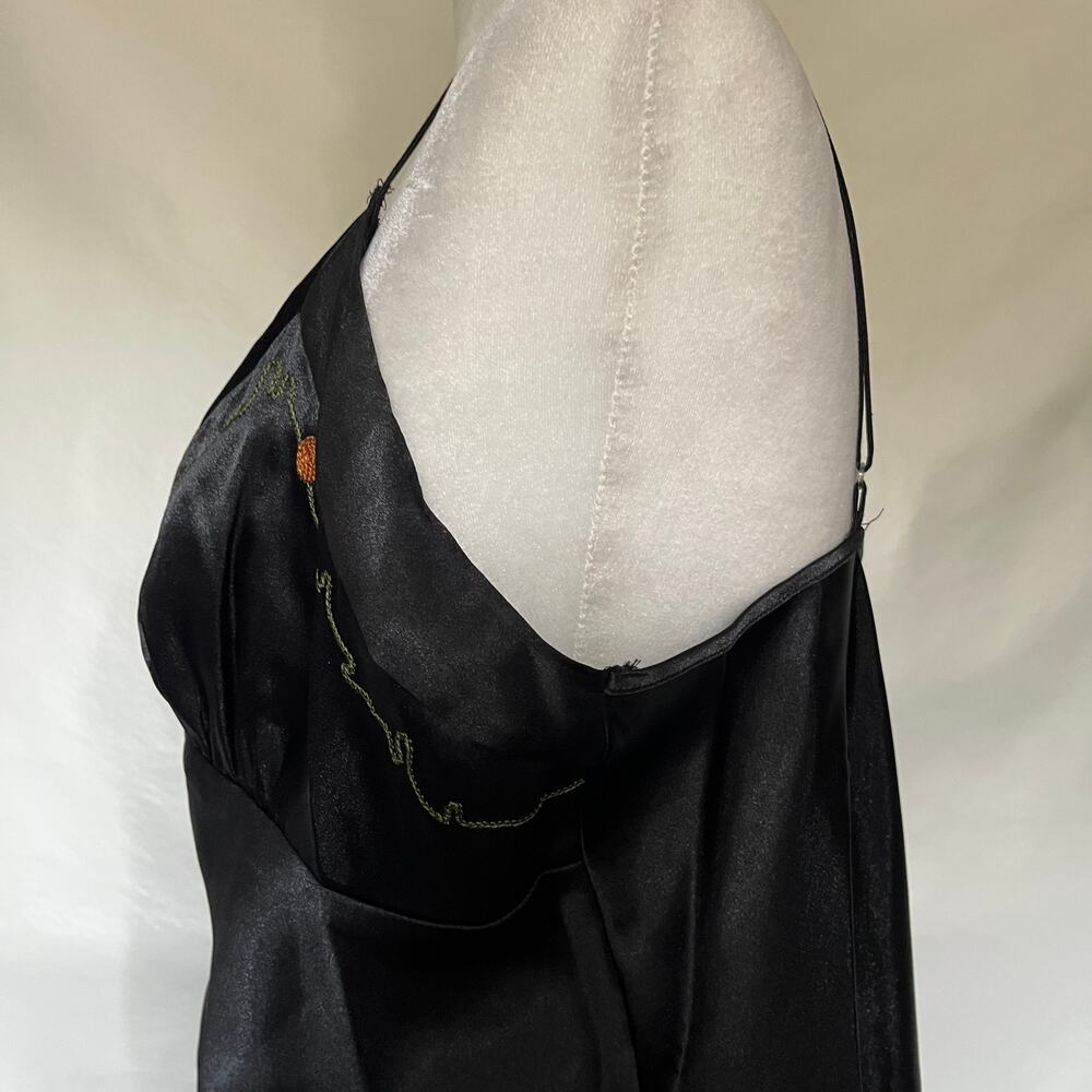 Vtg Y2K Embroidered Slip Dress Sz L Goth Fairy Embroidered Satin Delicates Black - Picture 5 of 11